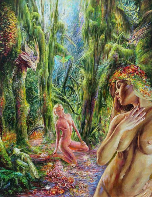Living room painting by Andrzej Masianis titled Lilith and Eve