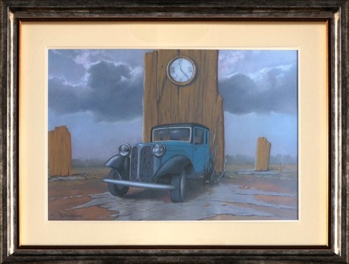 Obraz do salonu artysty Borys Michalik pod tytułem Kompozycja z niebieskim autem