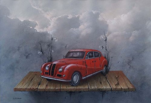 Obraz do salonu artysty Borys Michalik pod tytułem Kompozycja z czerwonym autem