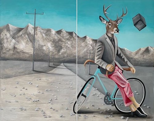 Obraz do salonu artysty Lech Bator pod tytułem Jeleń na rowerze