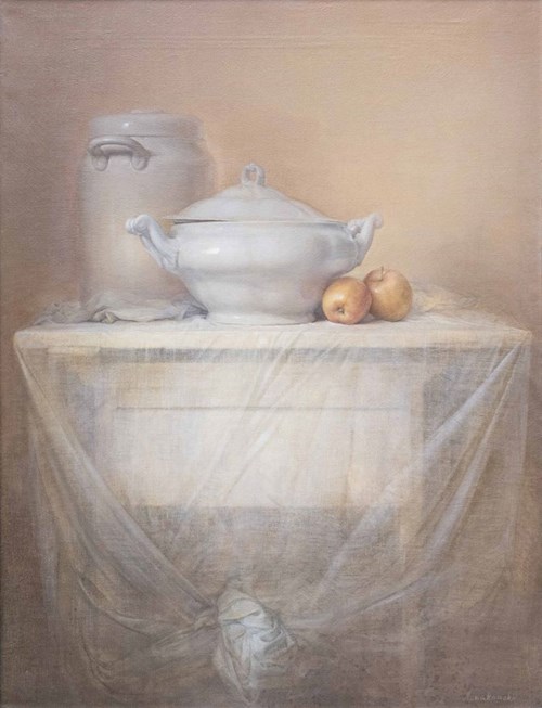 Living room painting by Wiesław Nowakowski titled Still life with apples