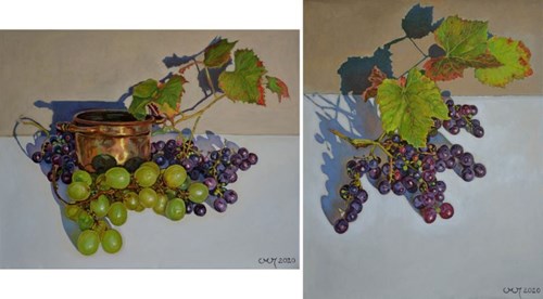 Living room painting by Marcin Jaszczak titled Grapes (diptych)