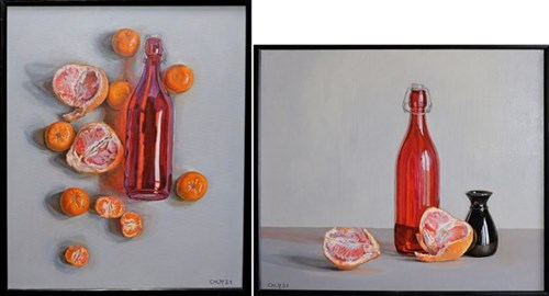 Obraz do salonu artysty Marcin Jaszczak pod tytułem Martwa natura z czerwoną butelką (dyptyk)