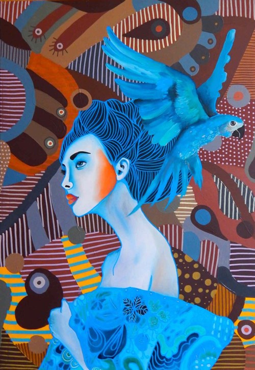 Obraz do salonu artysty Marcin Painta pod tytułem Ona i papuga 5