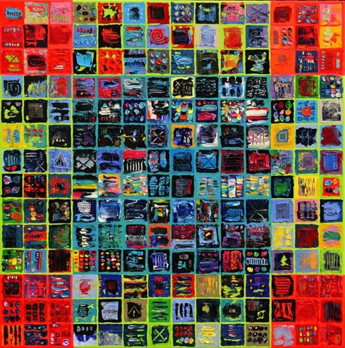 Obraz do salonu artysty Krzysztof Pająk pod tytułem Alfabet 5 z cyklu Kody DNA