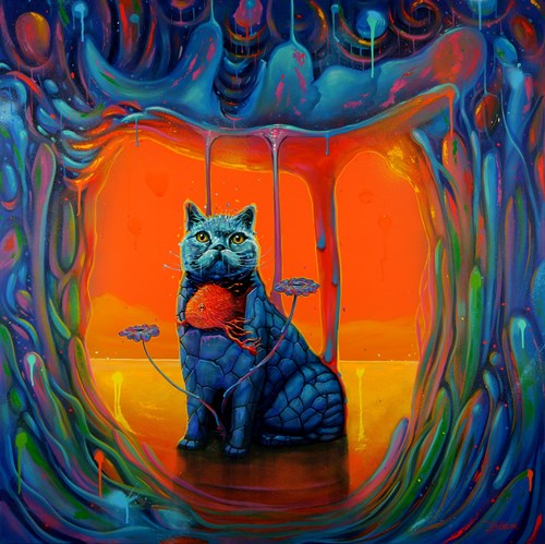 Obraz do salonu artysty Kamil Jakóbczak pod tytułem Kot surrealista