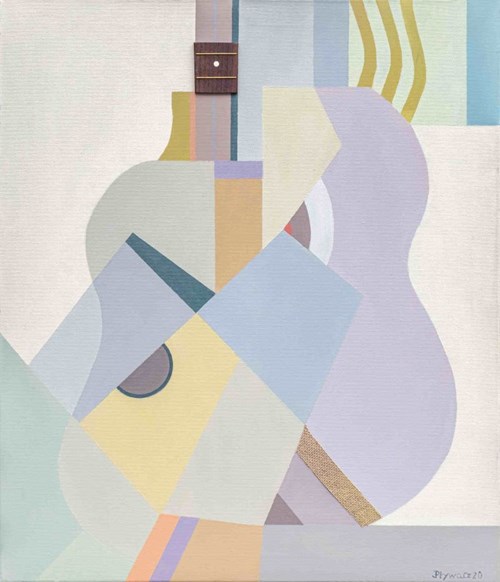 Living room painting by Jan Pływacz titled Woman with a guitar