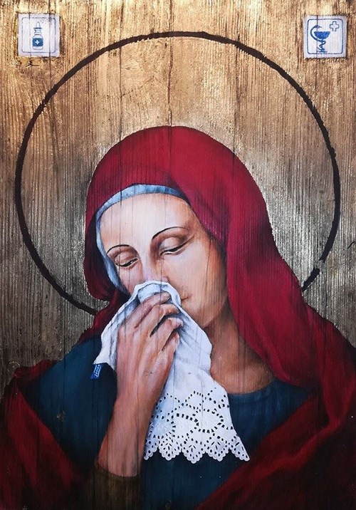 Living room painting by Borys Fiodorowicz titled Our Lady with a Cold