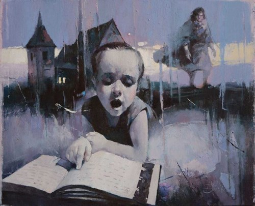 Living room painting by Alex Sporski titled Bedtime Story