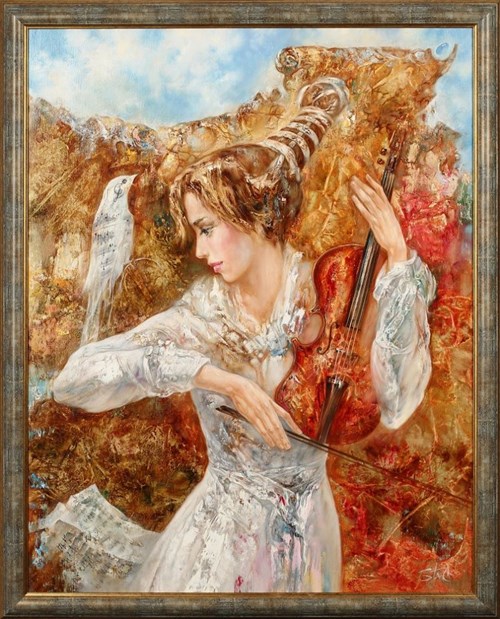Living room painting by Stanisław Sugintas titled Violin Melody