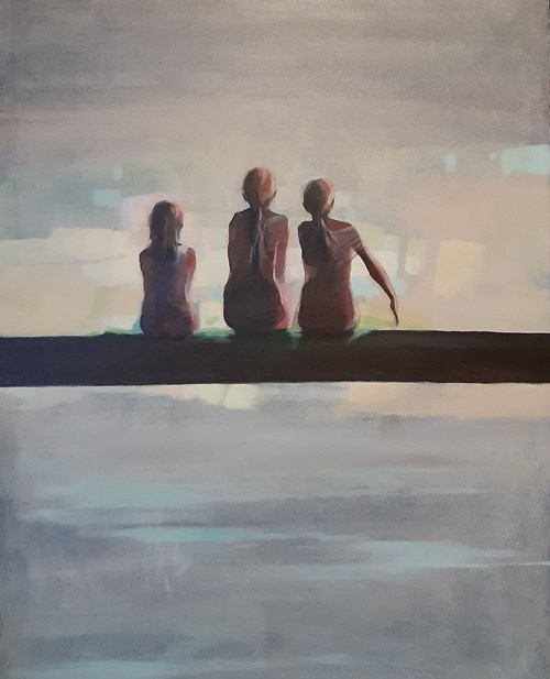 Living room painting by Marta Szarek-Michalak titled Sisters III