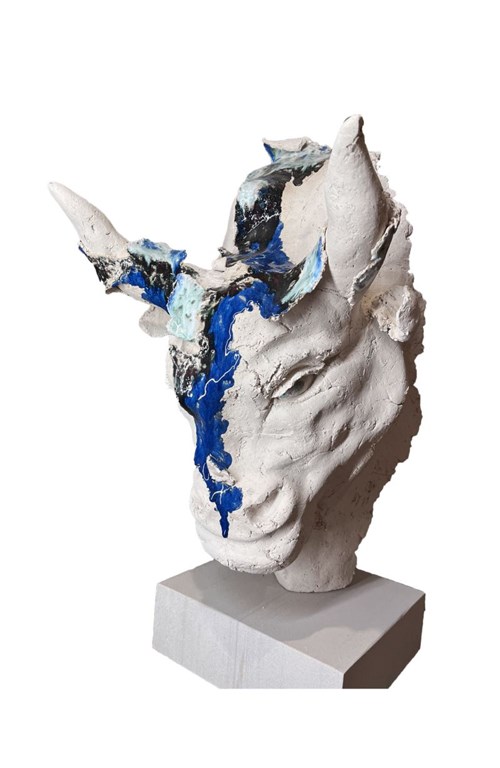 Living room sculpture by Jacek Opała titled Head of a Bull
