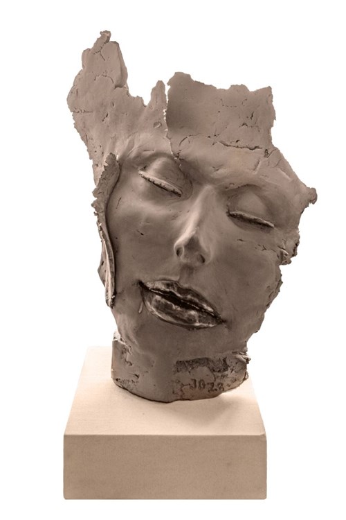 Living room sculpture by Jacek Opała titled Brown head