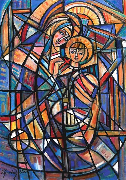 Living room painting by Eugeniusz Gerlach titled Madonna With a Child