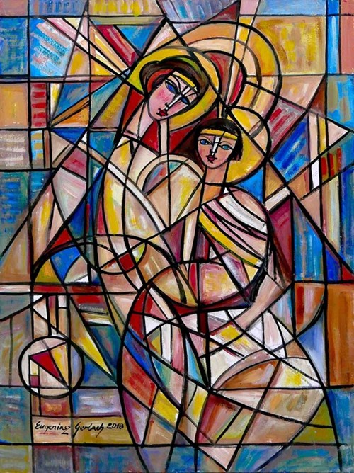 Living room painting by Eugeniusz Gerlach titled Madonna and Child