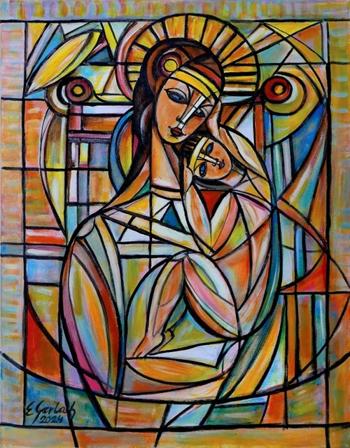 Living room painting by Eugeniusz Gerlach titled Madonna and Child