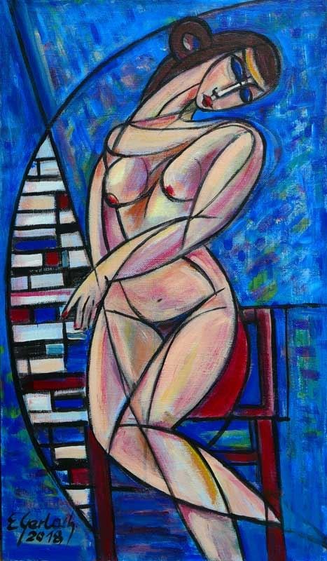 Living room painting by Eugeniusz Gerlach titled Blue Etiude