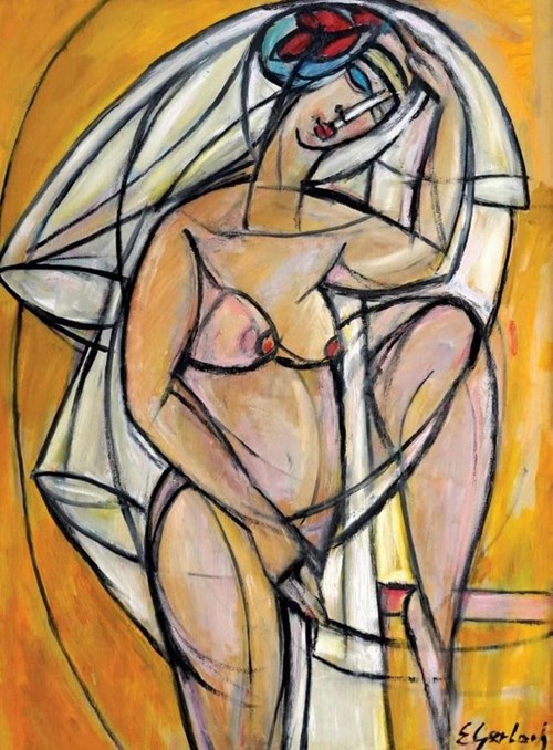 Living room painting by Eugeniusz Gerlach titled After Bath - Nude