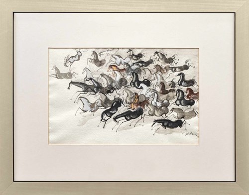 Obraz do salonu artysty Józef Wilkoń pod tytułem Konie (gwasz)