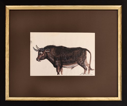 Living room painting by Józef Wilkoń titled Aurochs as you see