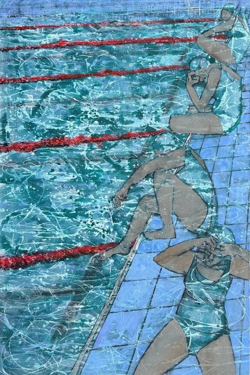 Living room painting by Monika Ślósarczyk titled Swimmers