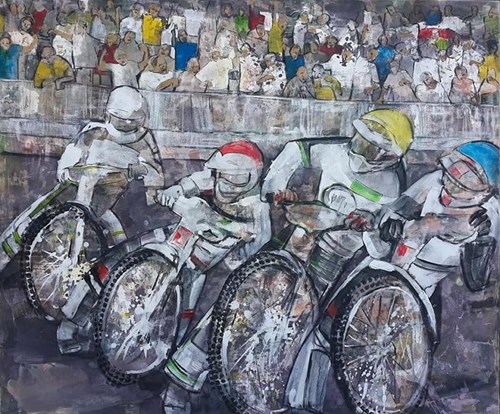 Living room painting by Monika Ślósarczyk titled Speedway Riders