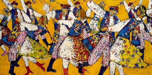 Living room painting by Monika Ślósarczyk titled Cracowian Dance