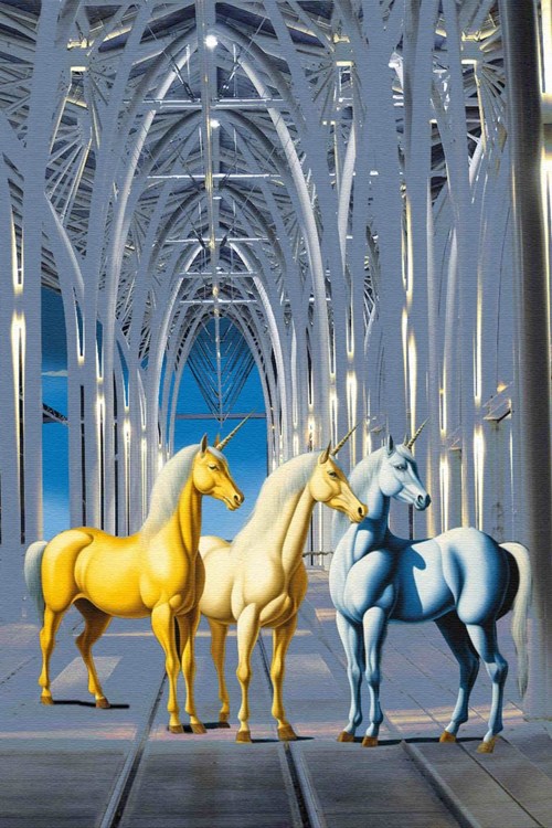 Living room painting by Paulina Zalewska titled Unicorn stable
