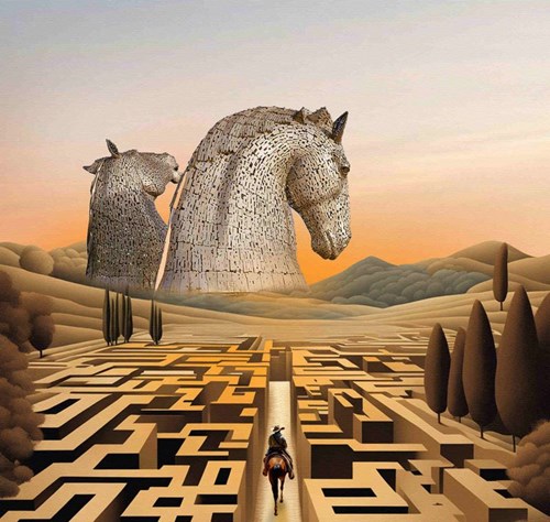 Living room painting by Paulina Zalewska titled Guardians of Destiny