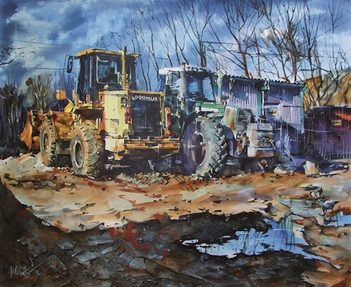 Living room painting by Paweł Gładkow titled Yellow digger