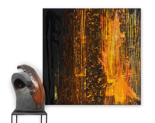 Living room painting by Joanna Roszkowska titled Duet Rusty Orange