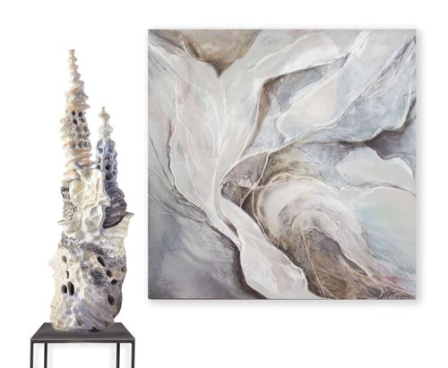Obraz do salonu artysty Joanna Roszkowska pod tytułem Duet morski (obraz i rzeźba)
