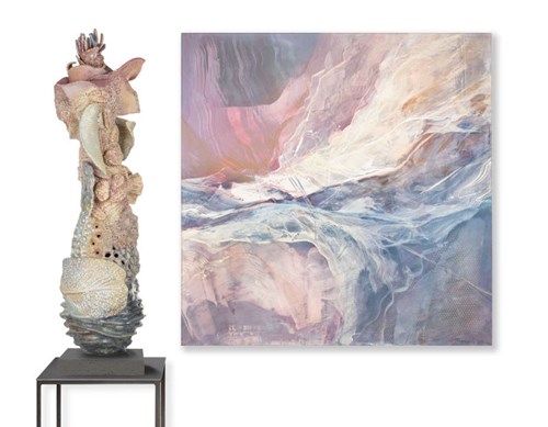 Obraz do salonu artysty Joanna Roszkowska pod tytułem Duet Pink (obraz i rzeźba)