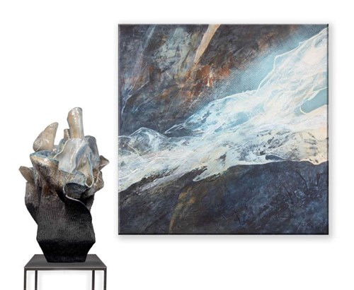 Obraz do salonu artysty Joanna Roszkowska pod tytułem Duet My Mind Flow (obraz i rzeźba)