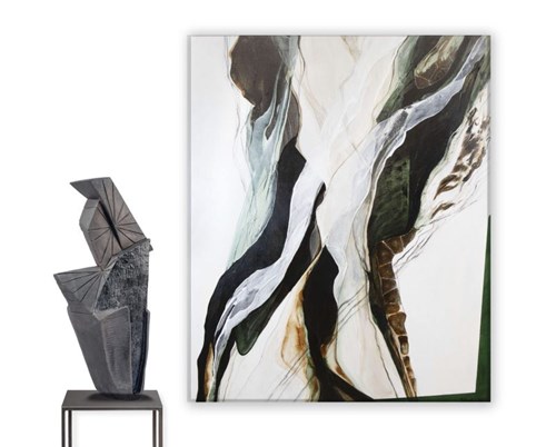 Obraz do salonu artysty Joanna Roszkowska pod tytułem Duet Bizard (obraz i rzeźba)