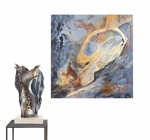Obraz do salonu artysty Joanna Roszkowska pod tytułem Duet Tranquill (obraz i rzeźba)