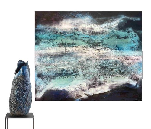 Obraz do salonu artysty Joanna Roszkowska pod tytułem Blue Mirage (obraz i rzeźba)