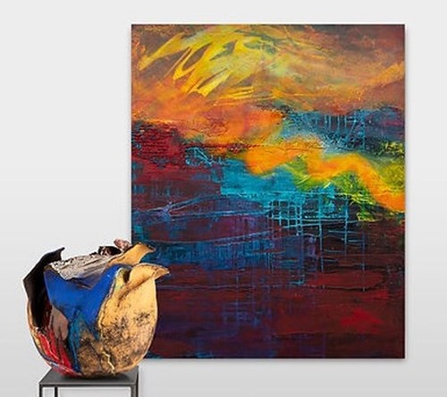 Living room painting by Joanna Roszkowska titled Synesthesia (painting and sculpture)