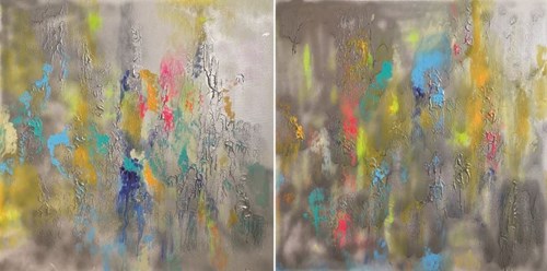 Living room painting by Gossia Zielaskowska titled RN MAP (diptych)