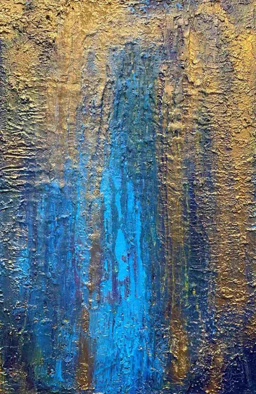 Living room painting by Gossia Zielaskowska titled Gold and Blue