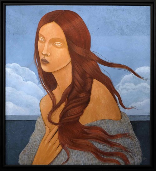 Living room painting by Katarzyna Kołtan titled Girl With Braid