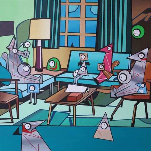 Living room painting by Marcin Błach titled MONKEY DANCE