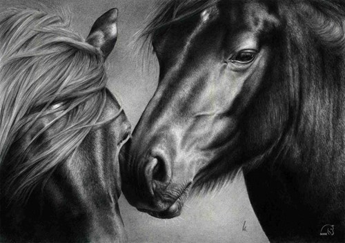 Living room painting by Magdalena Muraszko-Kowalska titled Samogitian horses