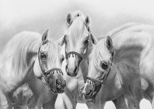 Living room painting by Magdalena Muraszko-Kowalska titled Three Horses II