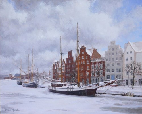 Living room painting by Michał Janicki titled Winter in Lubeck