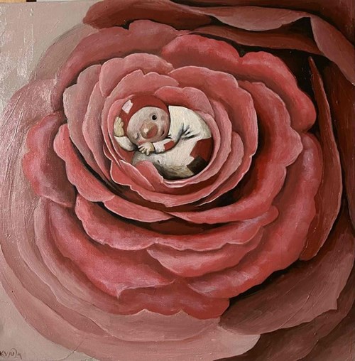 Living room painting by Katarzyna Słowiańska-Kucz titled Rose