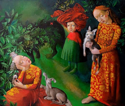 Obraz do salonu artysty Katarzyna Słowiańska-Kucz pod tytułem Goście w moim ogrodzie
