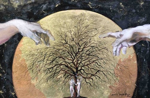 Obraz do salonu artysty Mariola Świgulska pod tytułem Stworzenie na pokuszenie - Cytaty z Historii (cykl)