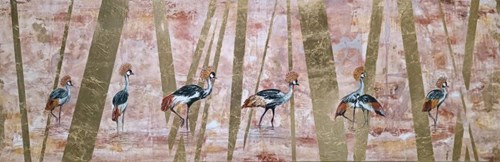 Living room painting by Mariola Świgulska titled Royal Cranes