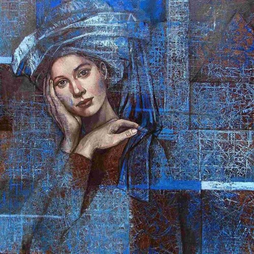 Living room painting by Mira Skoczek-Wojnicka titled Blue turban II